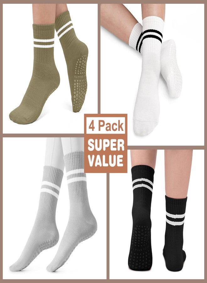 BLONGW Pilates Socks with Grips for Women, Non-Slip Yoga Athletic Socks for Barre Barefoot Workout Hospital,4 Pairs Assorted,S-M - Image 4